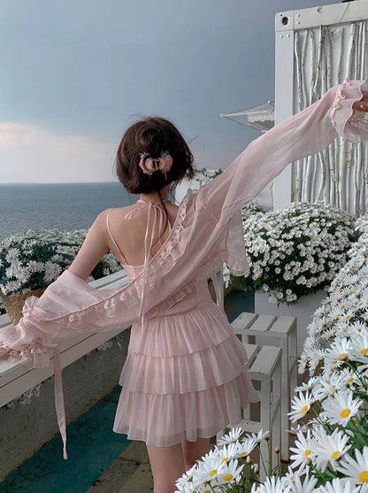 Cute A line Pink Chiffon Summer Short Homecoming Dress Hoco Dress Mini 18th Birthday Outfit Cocktail Dresses DP1862