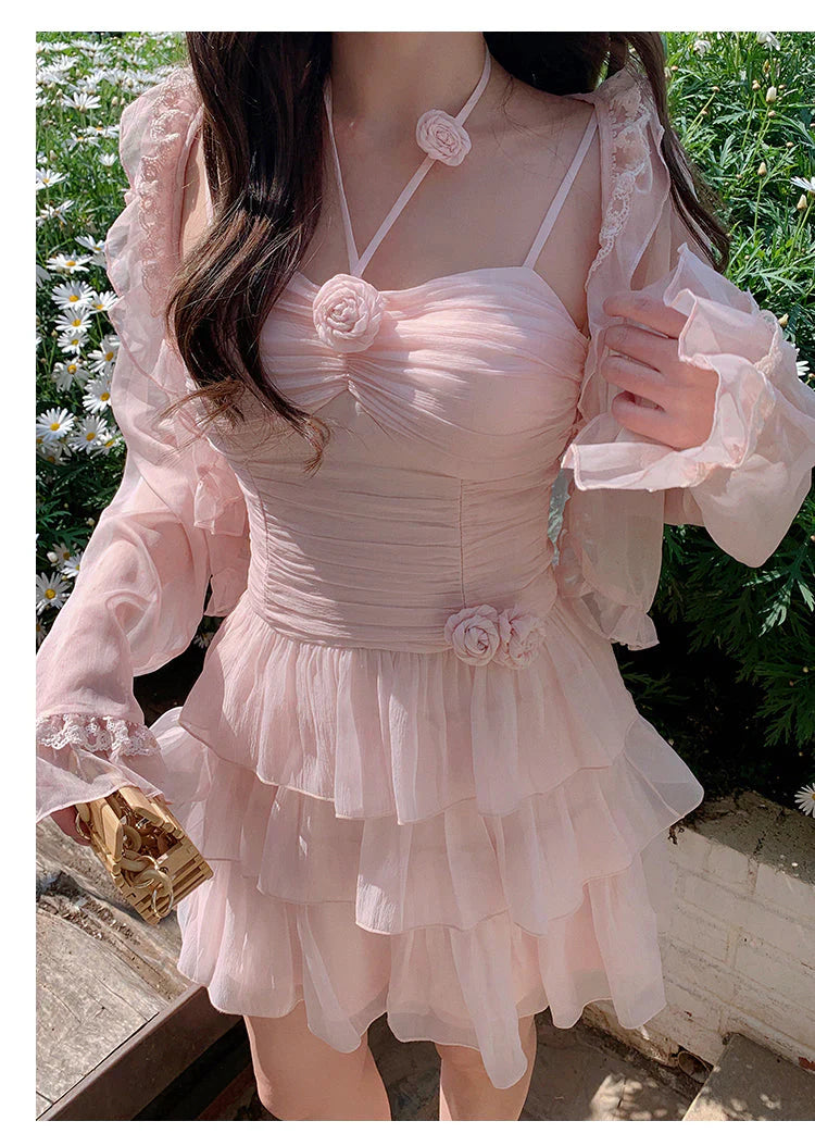 Cute A line Pink Chiffon Summer Short Homecoming Dress Hoco Dress Mini 18th Birthday Outfit Cocktail Dresses DP1862