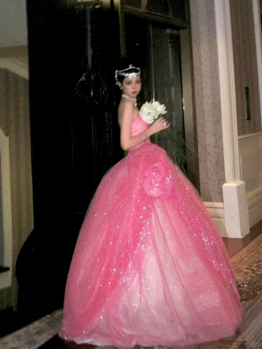 Modest Ball Gown Strapless Pink Tulle Long Prom Dress Party Dress Graduation Dresses Sweet 16 Dress DP1864