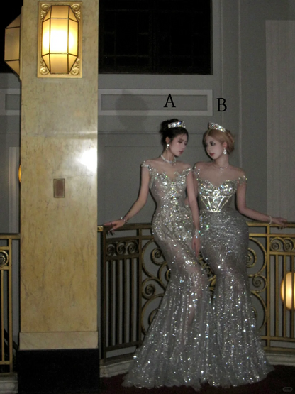 Sexy Wedding Dress Mermaid Sequin Beads Long Silver Wedding Dresses Bride Dress Bridal Gowns DP1865