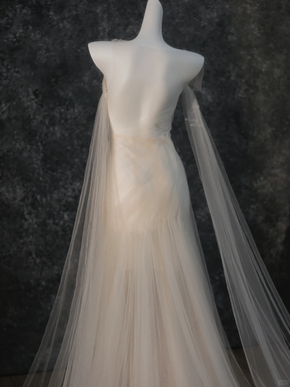 Simple Wedding Dress Mermaid Strapless Light Pink Tulle Long Wedding Dresses Bridal Gowns WD016