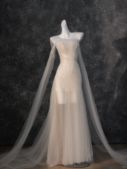 Simple Wedding Dress Mermaid Strapless Light Pink Tulle Long Wedding Dresses Bridal Gowns WD016