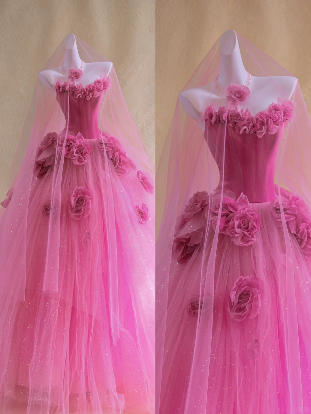Gorgeous Ball Gown Sweetheart Hot Pink Floral Tulle Long Prom Dress Party Dress Graduation Dresses DP1973