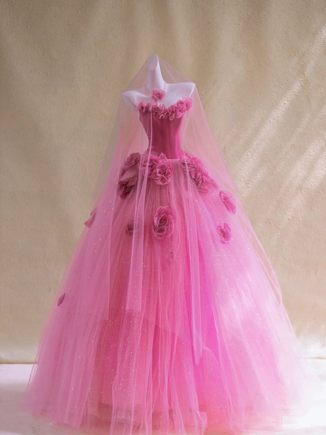 Gorgeous Ball Gown Sweetheart Hot Pink Floral Tulle Long Prom Dress Party Dress Graduation Dresses DP1999