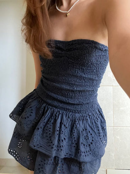 Cute Sheath Strapless Navy Blue Summer Homecoming Dress Hoco Dress Mini 18th Birthday Outfit Cocktail Dresses DP1945