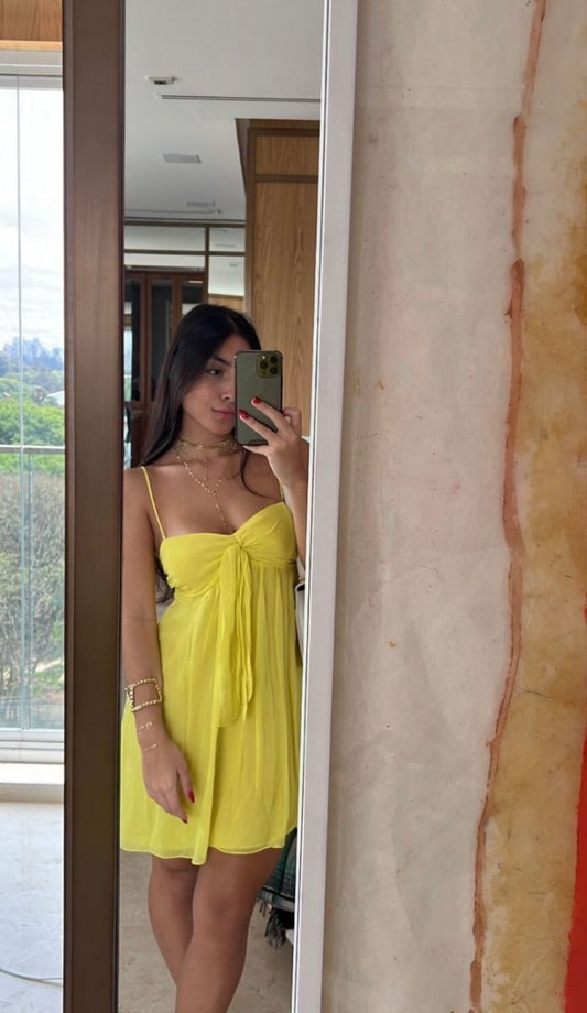 Cute A line Spaghetti Straps Summer Yellow Chiffon Homecoming Dress Hoco Dress Mini 20th Birthday Outfit Cocktail Dresses DP1942