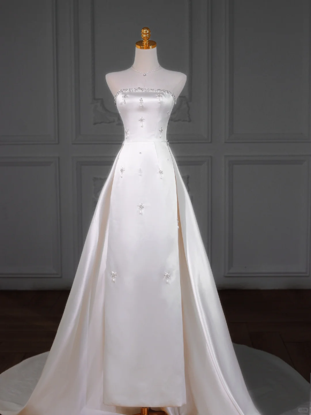 Modest Wedding Dress Sheath Strapless Satin Beads Long Summer Wedding Dresses Bridal Gowns DP1960