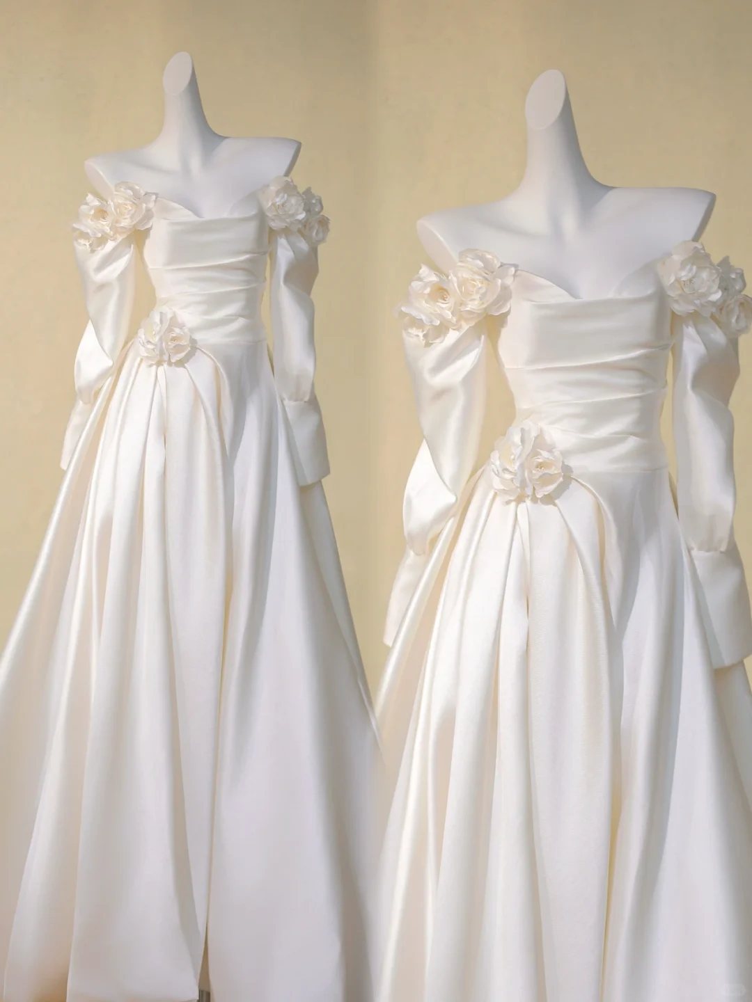 Romantic Bridal Gown Ball Gown Off The Shoulder Long Sleeves Satin Wedding Dresses Minimalist Bridal Gowns DP1967