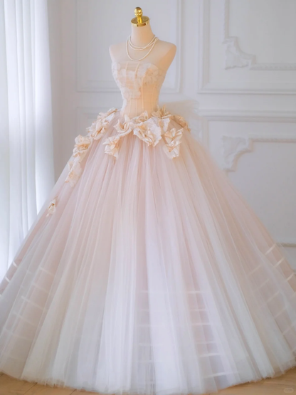 Pretty Wedding Dress Ball Gown Strapless Tulle Floral Long Wedding Dresses Bridal Gowns DP1976