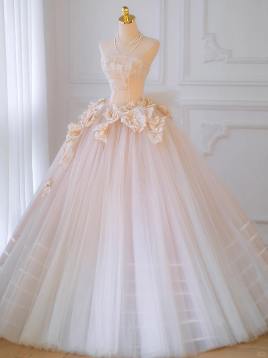 Pretty Wedding Dress Ball Gown Strapless Tulle Floral Long Wedding Dresses Bridal Gowns DP1976