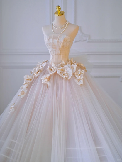 Pretty Wedding Dress Ball Gown Strapless Tulle Floral Long Wedding Dresses Bridal Gowns DP1976
