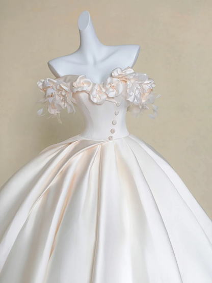 Modest Wedding Dress Ball Gown Off The Shoulder Light Pink Satin Long Wedding Dresses Brides Dress Bridal Gowns DP1976