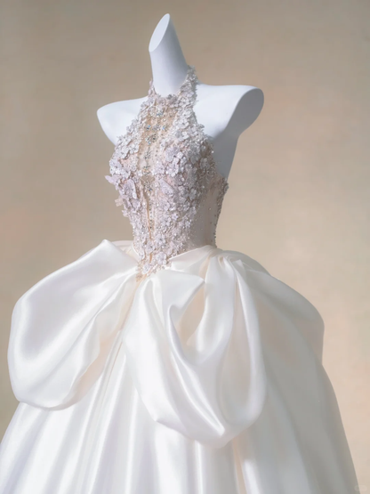 Romantic Bridal Gown Ball Gown High Neck White Wedding Dresses Minimalist Bridal Gowns WD010