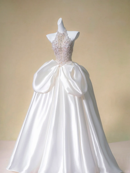 Romantic Bridal Gown Ball Gown High Neck White Wedding Dresses Minimalist Bridal Gowns WD010