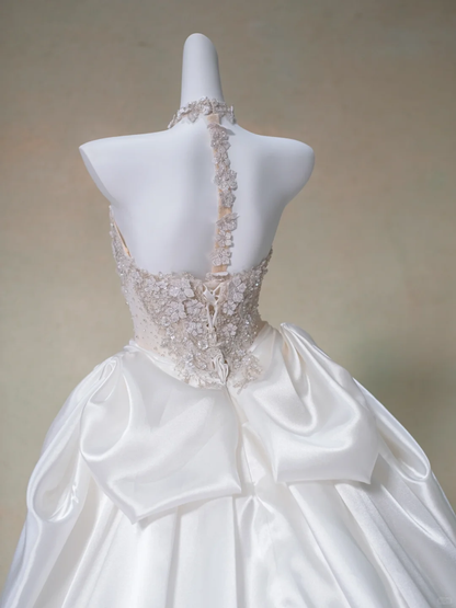 Romantic Bridal Gown Ball Gown High Neck White Wedding Dresses Minimalist Bridal Gowns WD010