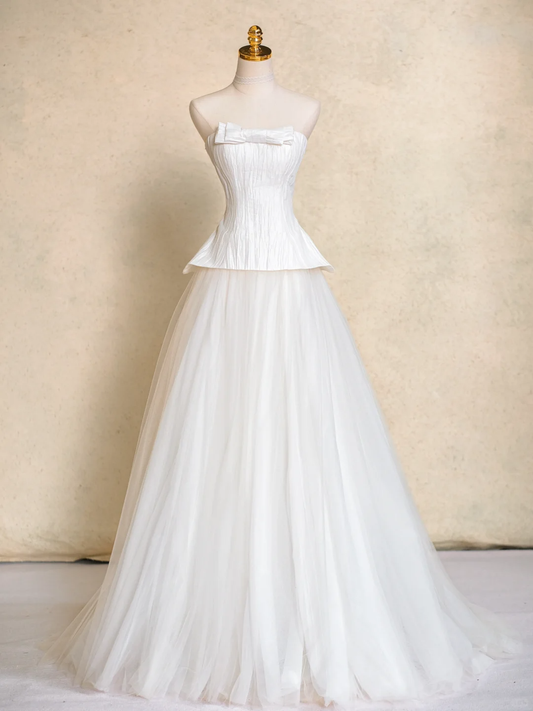 Rustic Wedding Dress Ball Gown Strapless White Tulle Long Wedding Dresses Bridal Gowns DP1979