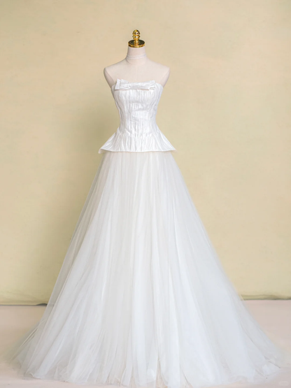 Rustic Wedding Dress Ball Gown Strapless White Tulle Long Wedding Dresses Bridal Gowns DP1979