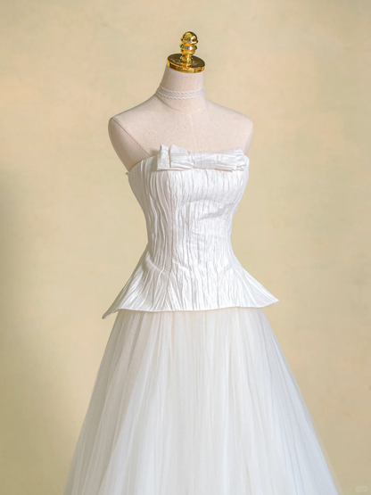 Rustic Wedding Dress Ball Gown Strapless White Tulle Long Wedding Dresses Bridal Gowns DP1979