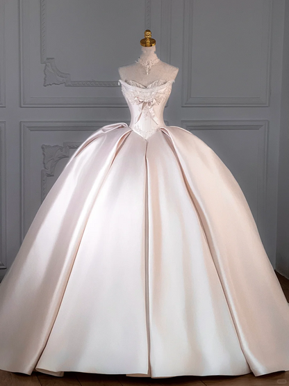 Rustic Wedding Dress Ball Gown Sweetheart Satin Light Pink Long Wedding Dresses Bridal Gowns DP1988