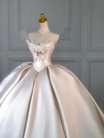 Rustic Wedding Dress Ball Gown Sweetheart Satin Light Pink Long Wedding Dresses Bridal Gowns DP1988