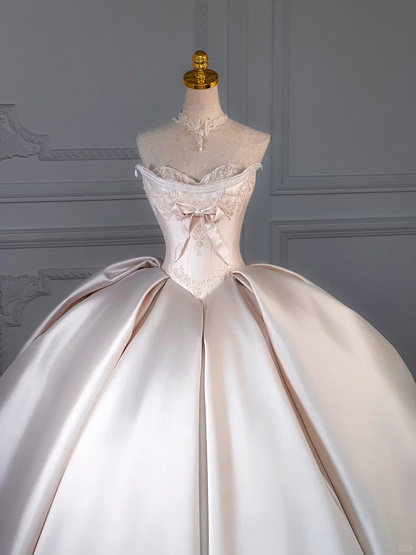 Rustic Wedding Dress Ball Gown Sweetheart Satin Light Pink Long Wedding Dresses Bridal Gowns DP1988