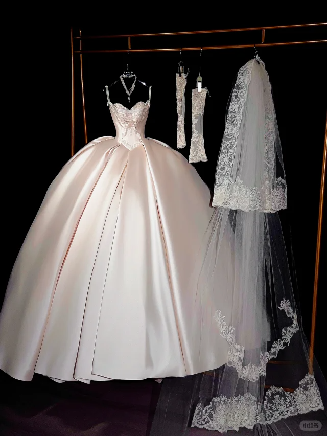 Rustic Wedding Dress Ball Gown Sweetheart Satin Light Pink Long Wedding Dresses Bridal Gowns DP1988