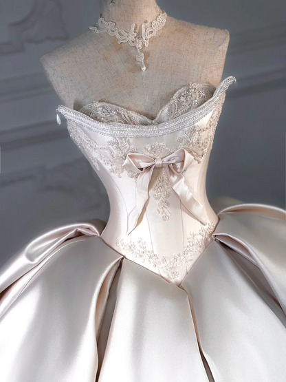 Rustic Wedding Dress Ball Gown Sweetheart Satin Light Pink Long Wedding Dresses Bridal Gowns DP1988