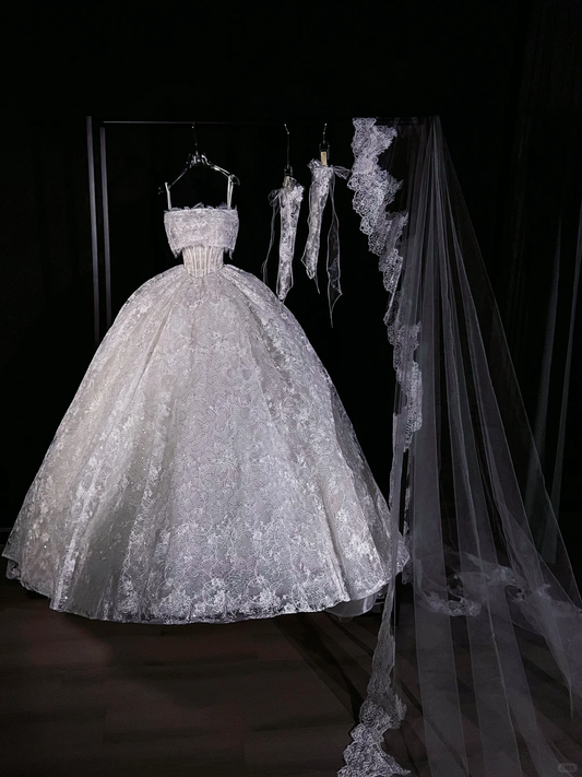 Rustic Wedding Dress Ball Gown Strapless White Lace Long Wedding Dresses Bridal Gowns DP1990