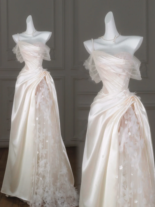 Modest Wedding Dress A Line One Shoulder Ivory Lace Long Wedding Dresses Brides Dress Bridal Gowns DP2007