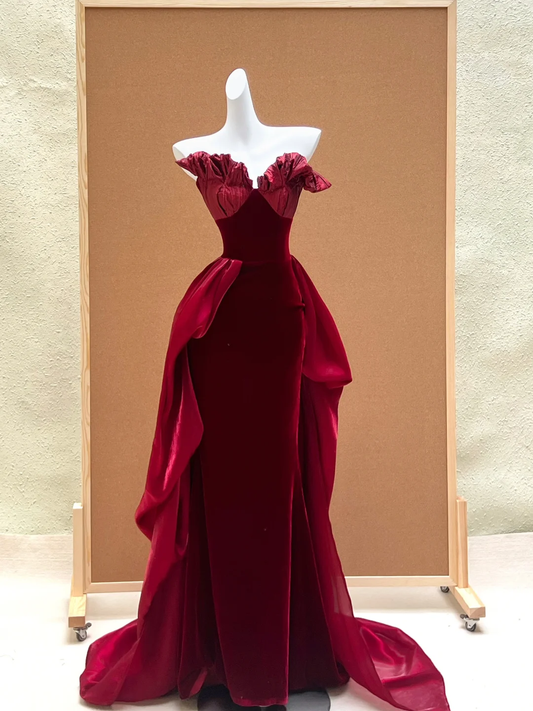 Gorgeous Mermaid Sweetheart Burgundy Velvet 23rd Birthday Dress Prom Dress Birthday Outfits For Women DP2009