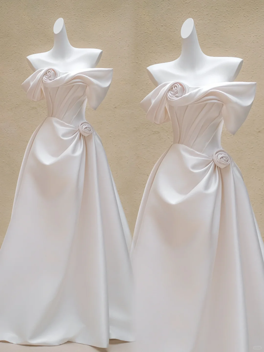 Modest Wedding Dress Ball Gown Off The Shoulder Floral Satin Long Wedding Dresses Brides Dress Bridal Gowns DP2011