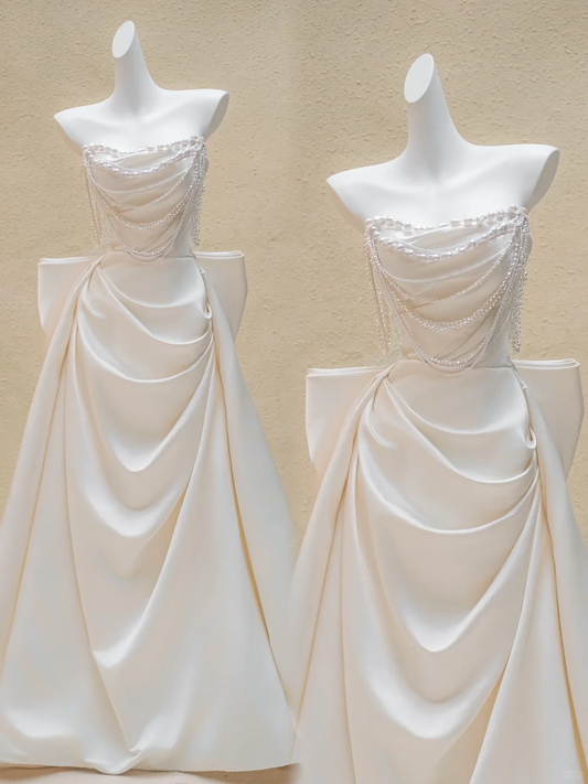 Modest Wedding Dress Mermaid Sweetheart Satin Pearls Long Wedding Dresses Brides Dress Bridal Gowns DP2018