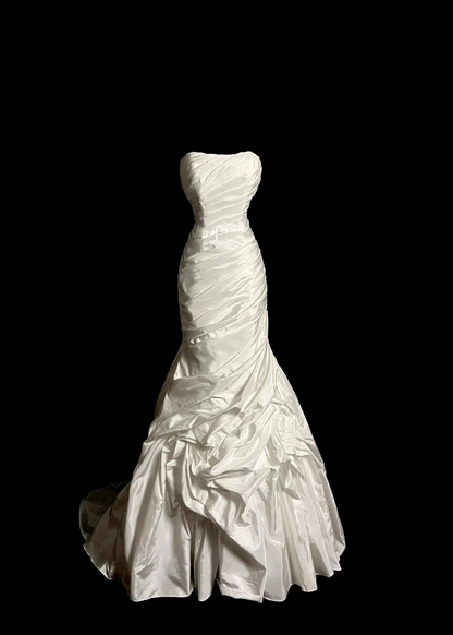 Retro Wedding Dress Mermaid Strapless Long Satin Ivory Ruffles Wedding Dresses Bridal Gowns DP2026