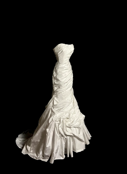 Retro Wedding Dress Mermaid Strapless Long Satin Ivory Ruffles Wedding Dresses Bridal Gowns DP2026