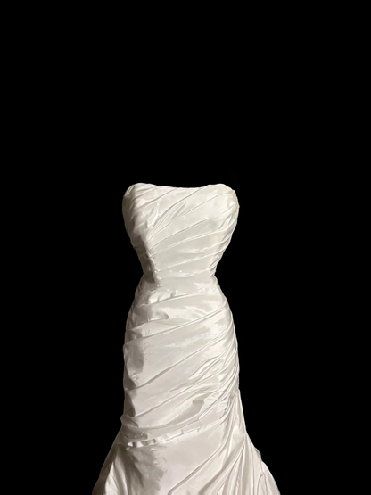 Retro Wedding Dress Mermaid Strapless Long Satin Ivory Ruffles Wedding Dresses Bridal Gowns DP2026