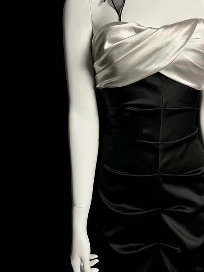 Vintage Mermaid Sweetheart Black Satin Backless Long Evening Party Gowns Evening Formal Dresses Prom Dress DP2031