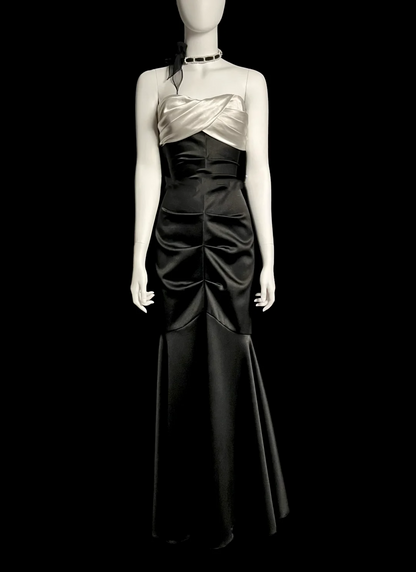 Vintage Mermaid Sweetheart Black Satin Backless Long Evening Party Gowns Evening Formal Dresses Prom Dress DP2031