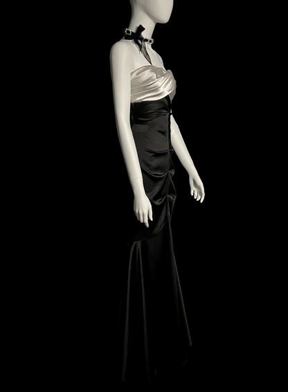 Vintage Mermaid Sweetheart Black Satin Backless Long Evening Party Gowns Evening Formal Dresses Prom Dress DP2031
