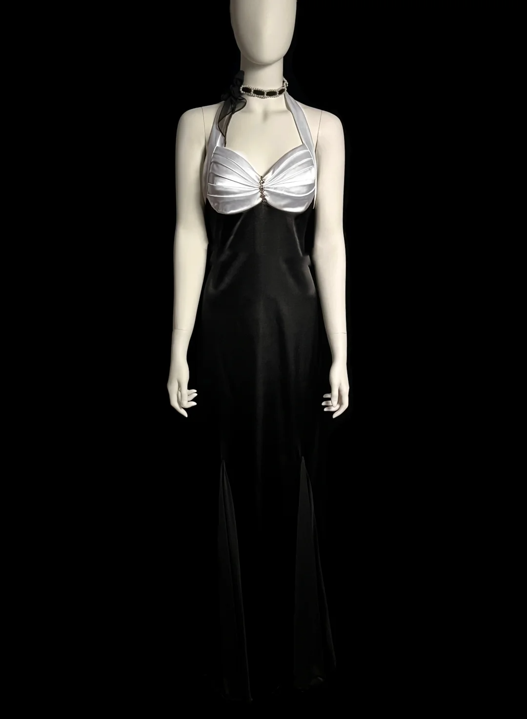 Vintage Mermaid Halter Black Satin Long Evening Party Gowns Evening Formal Dresses Prom Dress DP2032