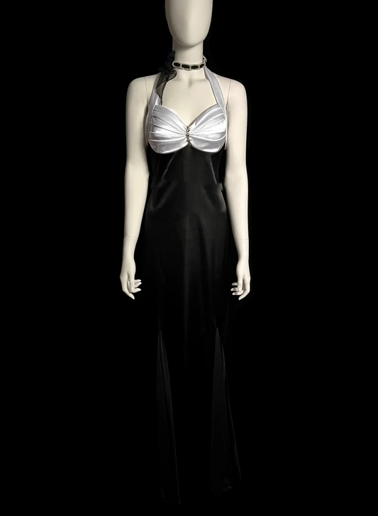 Vintage Mermaid Halter Black Satin Long Evening Party Gowns Evening Formal Dresses Prom Dress DP2032