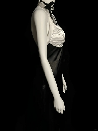 Vintage Mermaid Halter Black Satin Long Evening Party Gowns Evening Formal Dresses Prom Dress DP2032