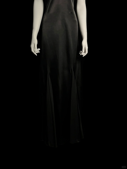 Vintage Mermaid Halter Black Satin Long Evening Party Gowns Evening Formal Dresses Prom Dress DP2032