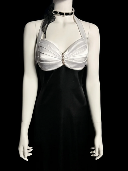 Vintage Mermaid Halter Black Satin Long Evening Party Gowns Evening Formal Dresses Prom Dress DP2032