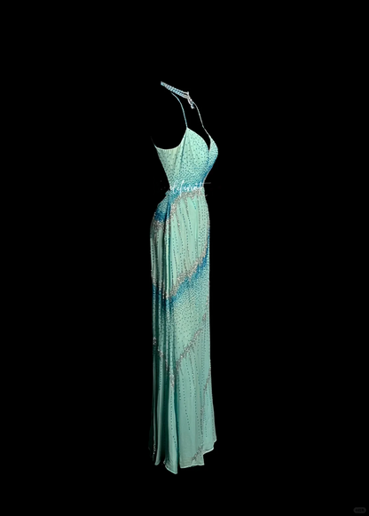 Vintage Mermaid Spaghetti Straps Backless Beads Long Evening Party Gowns Evening Formal Dresses Prom Dress DP2033