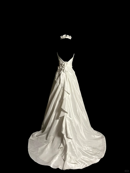 Vintage Wedding Dress A line Halter White Satin Long Wedding Dresses Bridal Gowns DP2035