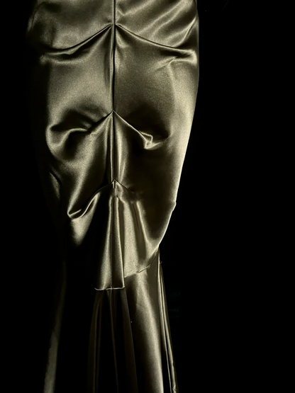 Vintage Mermaid One Shoulder Green Satin Long Evening Party Gowns Evening Formal Dresses Prom Dress DP2037