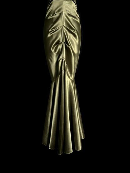 Vintage Mermaid One Shoulder Green Satin Long Evening Party Gowns Evening Formal Dresses Prom Dress DP2037