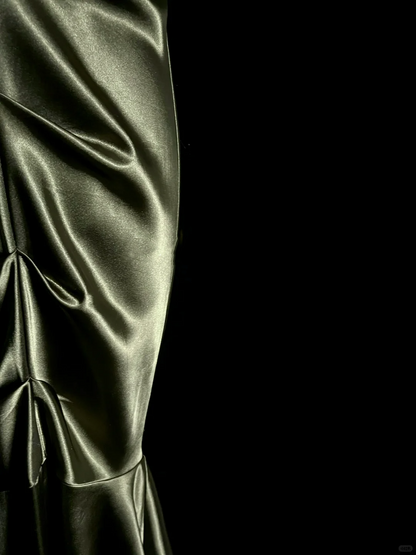 Vintage Mermaid One Shoulder Green Satin Long Evening Party Gowns Evening Formal Dresses Prom Dress DP2037