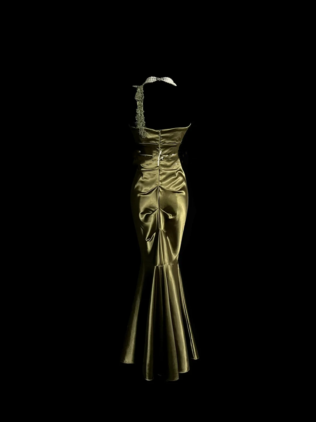 Vintage Mermaid One Shoulder Green Satin Long Evening Party Gowns Evening Formal Dresses Prom Dress DP2037