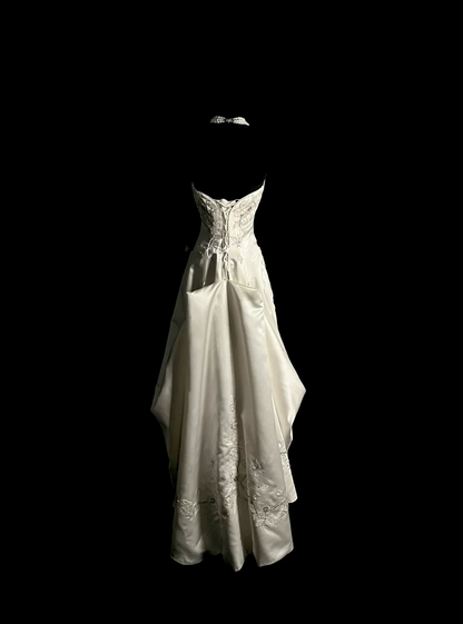 Vintage Wedding Dress A line Strapless White Satin Long Wedding Dresses Retro 1970s Bridal Gowns DP2039